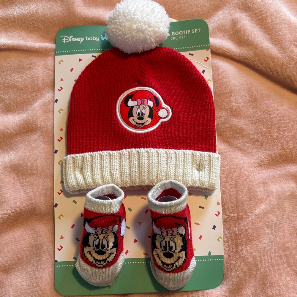 Disney Red and White Minnie Mouse Hat and Bootie Set